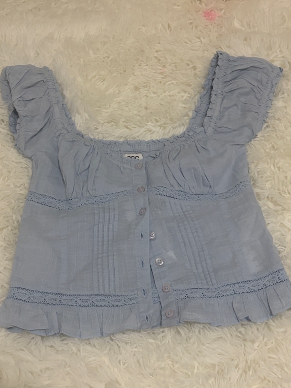 Urban Outfitters Light Blue Ruffle Button-Front Women's Top XXS